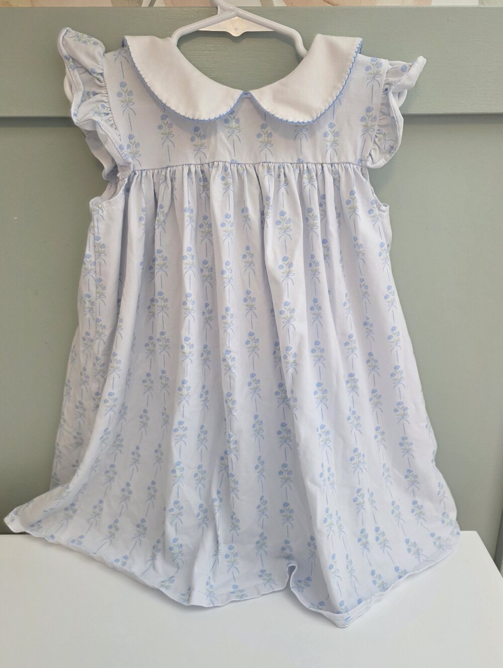 Cecil And Lou 4t White and Light Blue Floral Peter Collar Dress Smocked